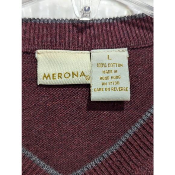 Merona Men's Burgundy Solid Long-Sleeve Cotton Pullover V-Neck Sweater Size L - Picture 4 of 6